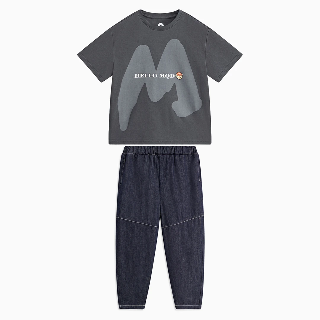 MQD童装儿童24中大童洋气潮酷休闲运动t恤短袖长裤套装TCW03C502