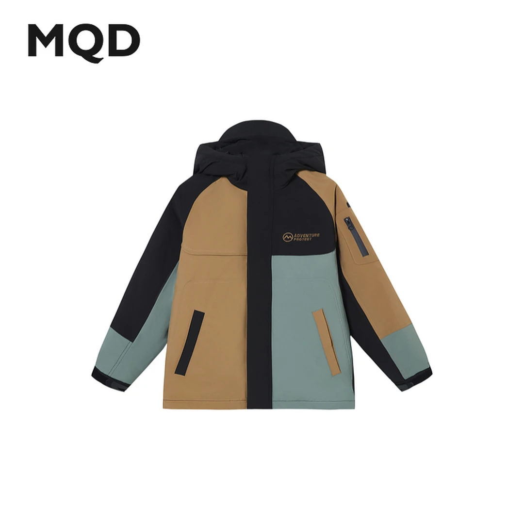 MQD童装24冬季新品户外工装风加厚保暖撞色连帽羽绒服DC4411320