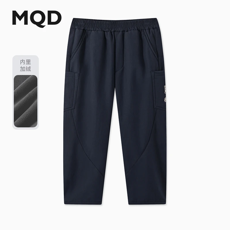 MQD童装冬季新品男童中大童学院风百搭加绒休闲裤保暖9644W1512