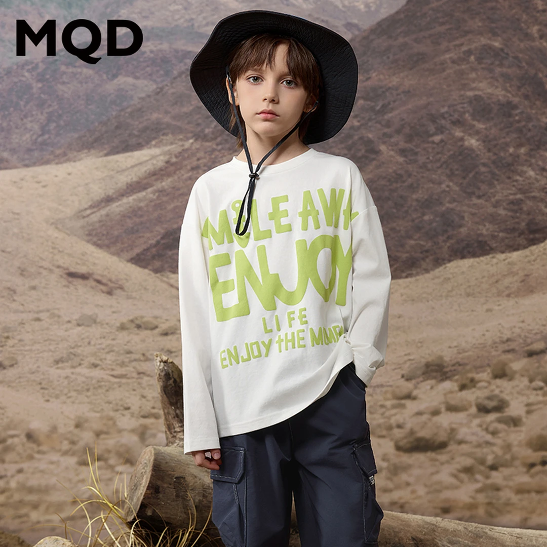 MQD童装儿童25春季新品潮酷休闲字母跑步长袖T恤9643W0345