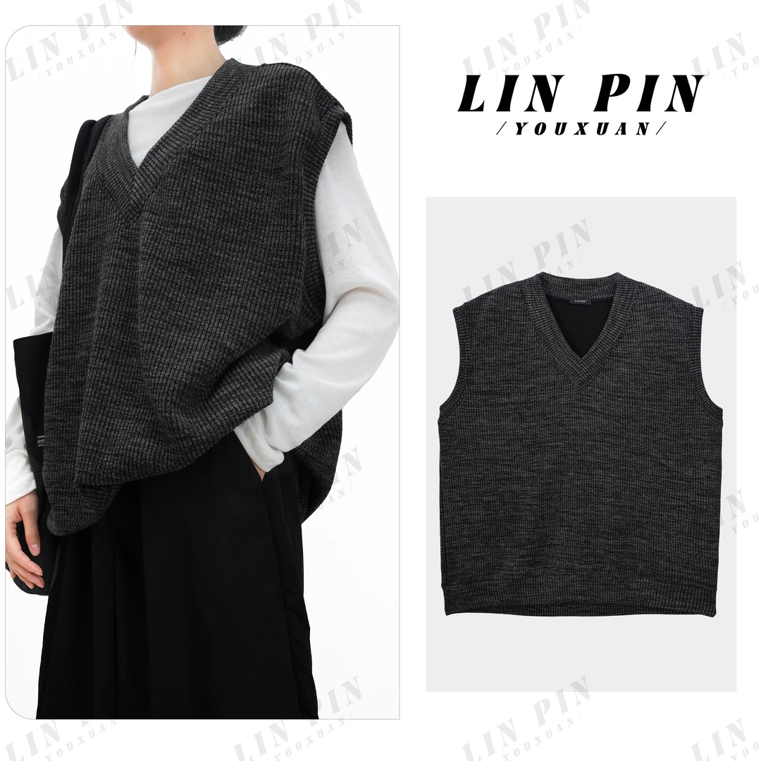 日系简约纯色针织背心毛衣针织衫时尚春秋马甲坎肩无袖上衣-L0143