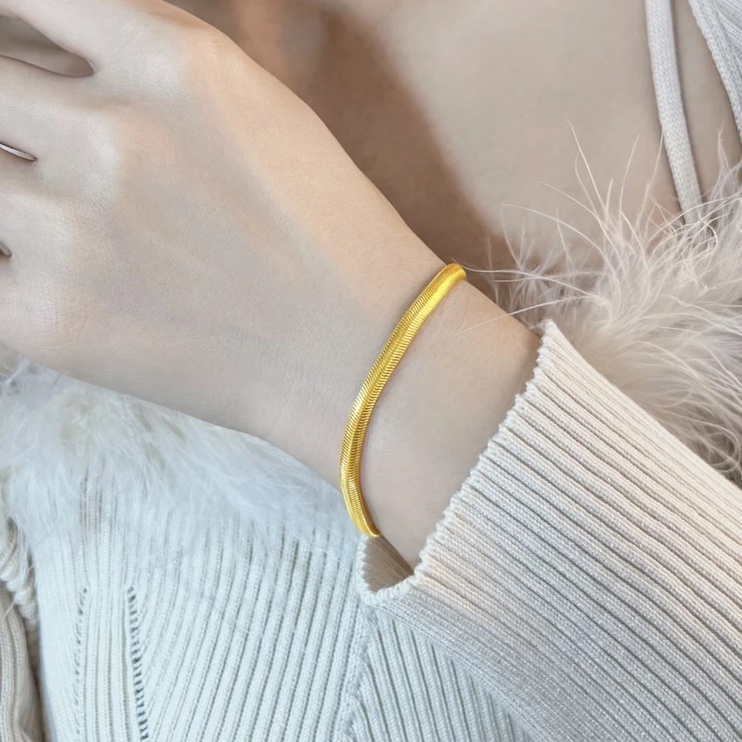 蛇骨手链轻奢足金999精致女款简约正品时尚百搭气质黄金手链经典