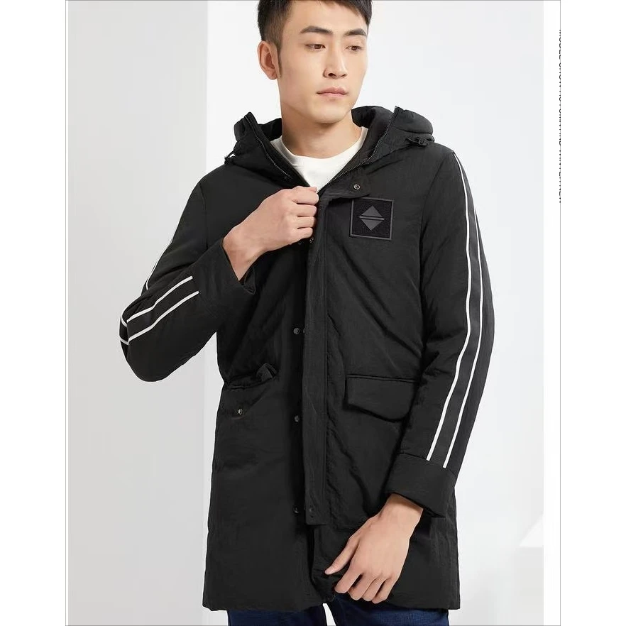 亲戚男士中长款羽绒服秋冬连帽保暖休闲时尚冬季外套白鸭绒通用