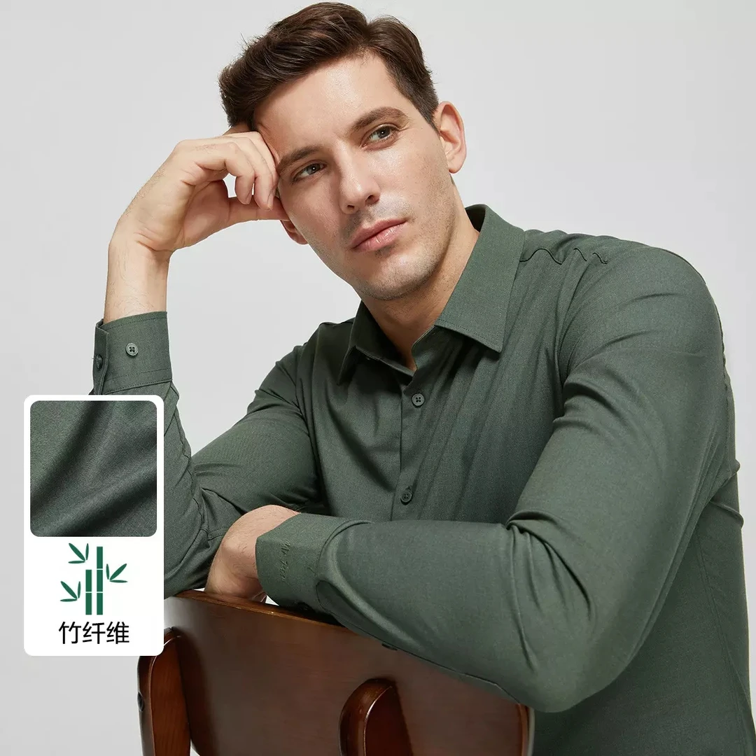 高货抗皱免烫男士长袖衬衫商务正装舒适休闲男式衬衣春秋上衣