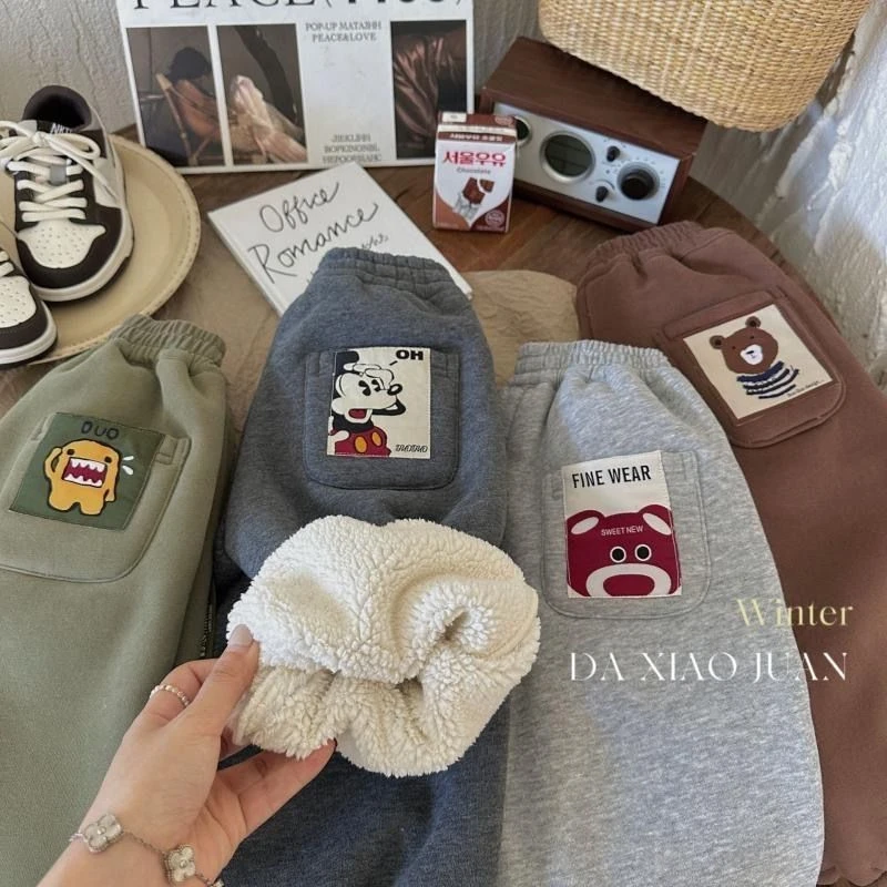 儿童加绒裤子冬季2024新款宝宝冬装加厚卫裤保暖中小童休闲运动裤