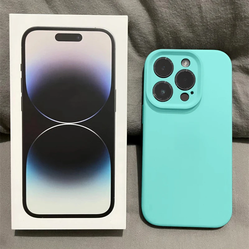 ins碧海蓝液态硅胶适用iPhone15promax手机壳苹果14Pro防摔情侣壳