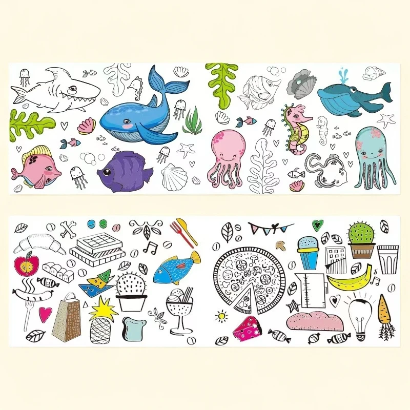 儿童涂色填鸭超长画卷幼儿园宝宝涂色画纸绘画图手绘涂绘涂鸦画卷