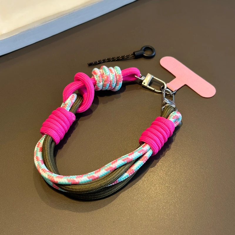 韩国东大门拼接手机挂绳手腕带编织含夹片挂水杯环挂链防丢手机绳