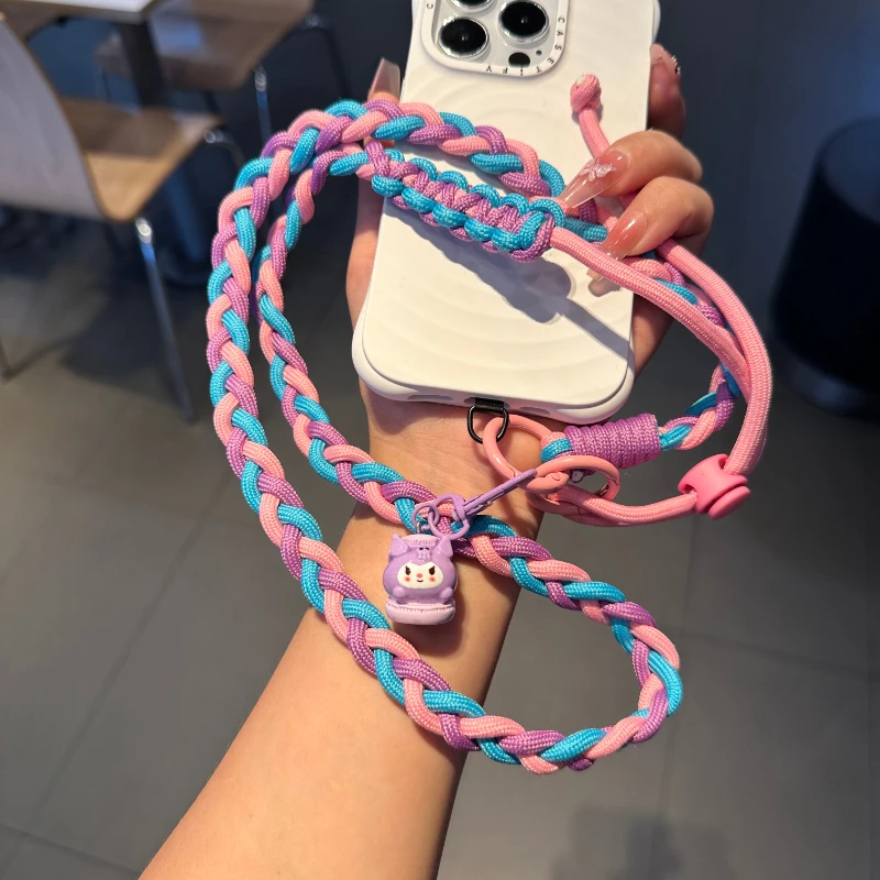 升级可调节编织手机壳挂绳斜挎可肩背创意卡通挂件长款挂脖手机链