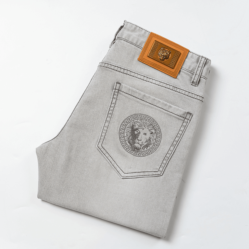 轻奢欧货提花刺绣花高端牛仔裤男款爆款2024新款修身小直筒长裤子