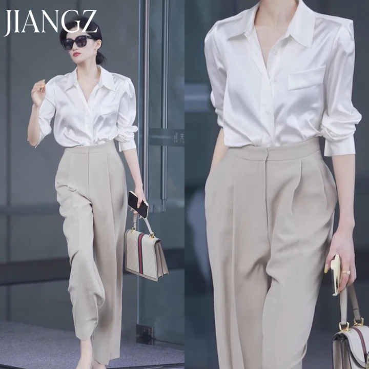 垂感纯色缎面衬衫23C0084