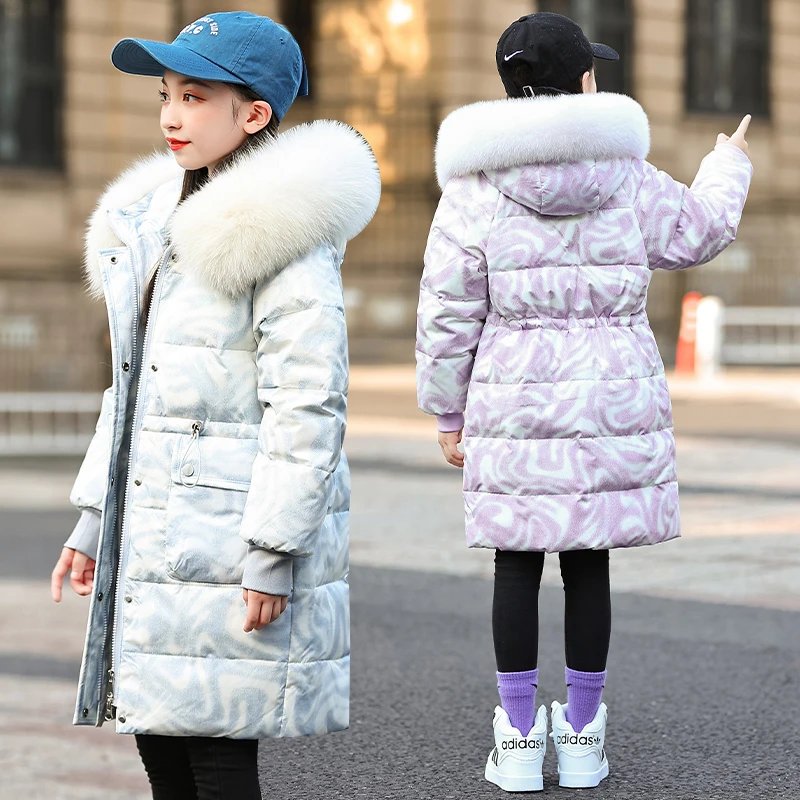 2023冬季新款儿童羽绒服加厚中长款大毛领保暖外套