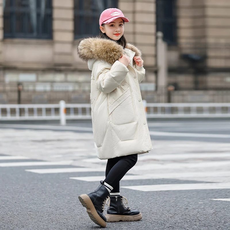 儿童亲子款羽绒服时尚洋气白鸭绒中长款秋冬过膝外套