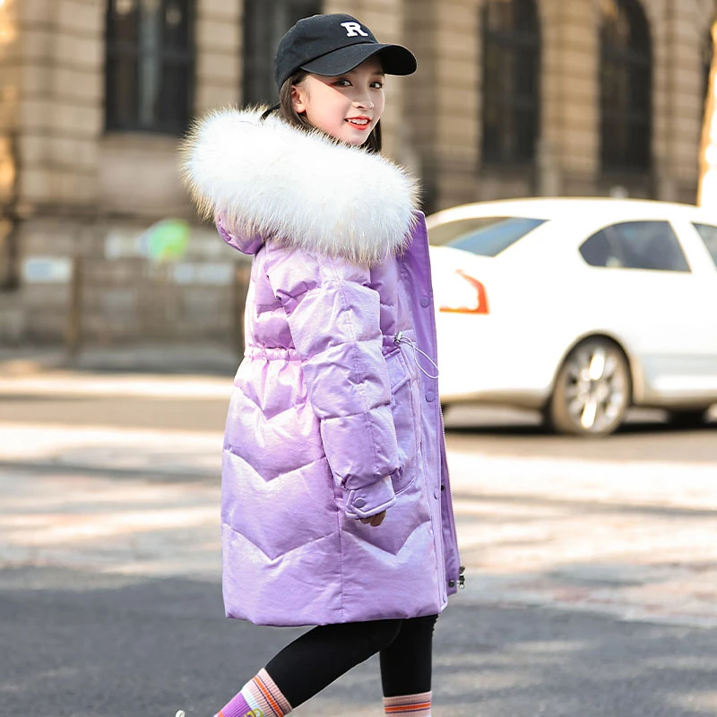 巴拉中大童冬季大毛领加厚时尚白鸭绒羽绒服