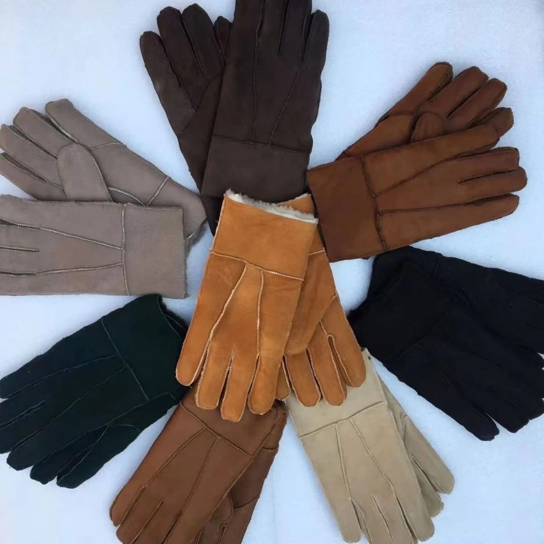 纯羊皮手套户外男女冬季加绒保暖防风防水骑行真皮手套女款分指
