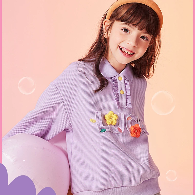【T】MQD童装女童华夫格冬季加绒卫衣长袖宽松韩版休闲622430629