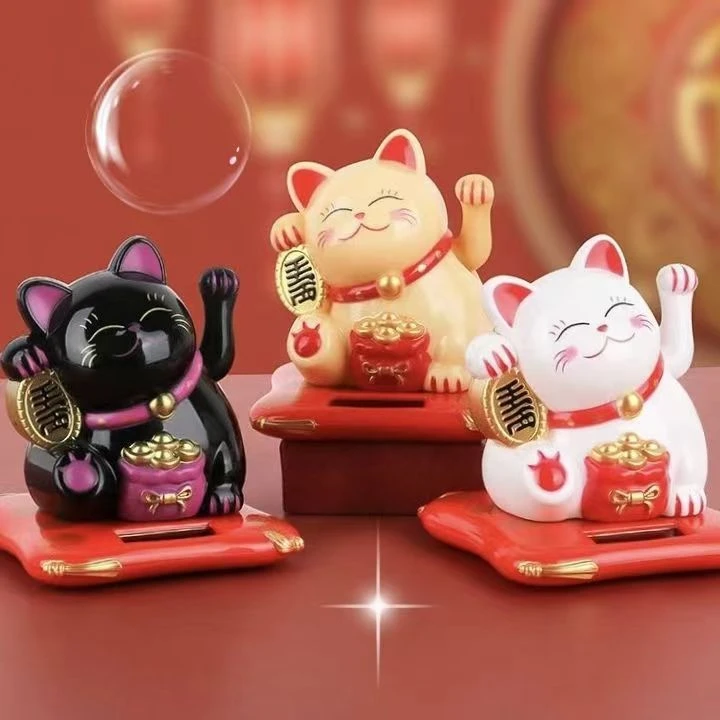 迷你版招财猫新款2024自动摇手可爱车载摆件家居办公桌店铺开业