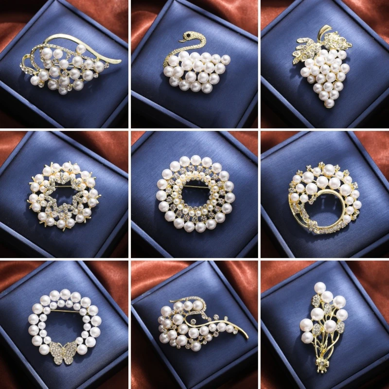 合金仿珍珠胸针 配饰新款胸针简约女高档花朵别针胸花衣饰领两用