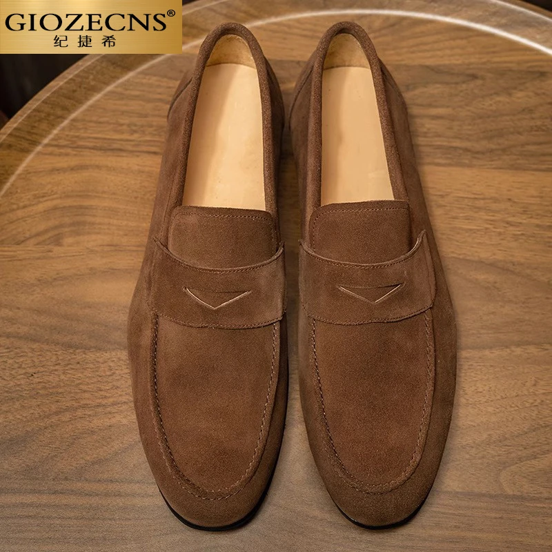 GIOZECNS/纪捷希轻奢高档豆豆鞋男 一脚蹬反绒磨砂商务休闲皮鞋男