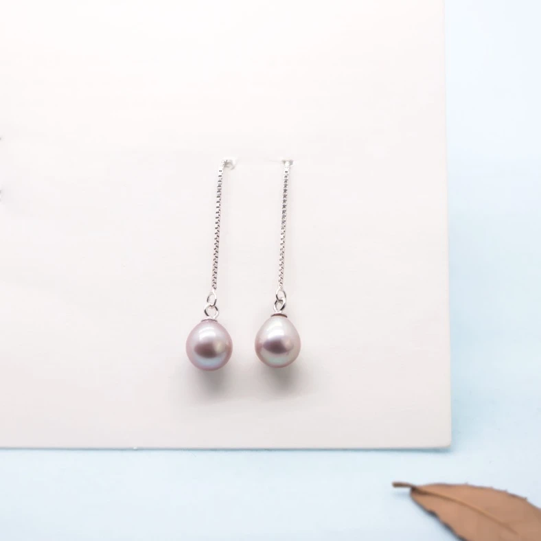 71 DF紫色水滴珍珠耳线