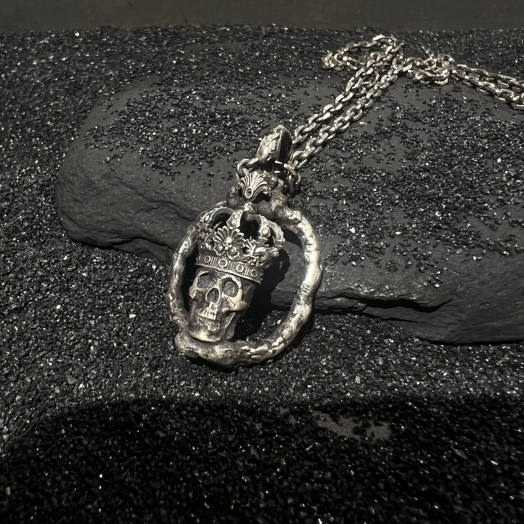 吊坠925银 灵史会馆-925银-皇冠骷髅项链