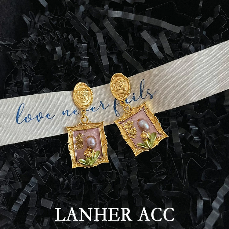 合金耳饰 【画框】法式复古耳环唯美新中式小众配饰高定饰品1073
