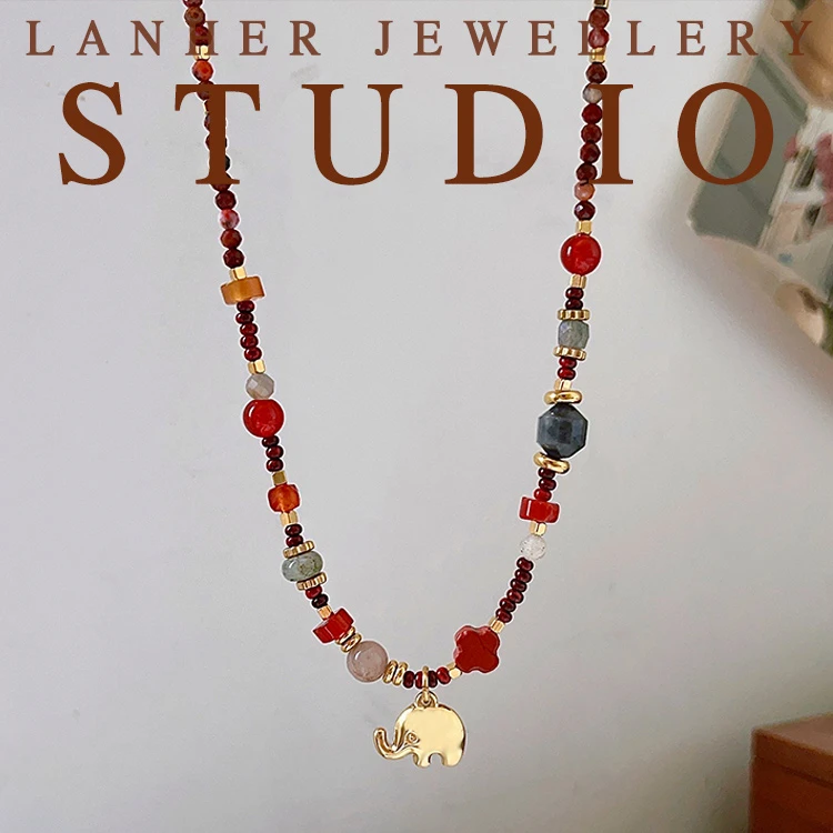 钛钢项链 【小象】安可拉红原创可爱小众项链复古百搭手工颈链X244