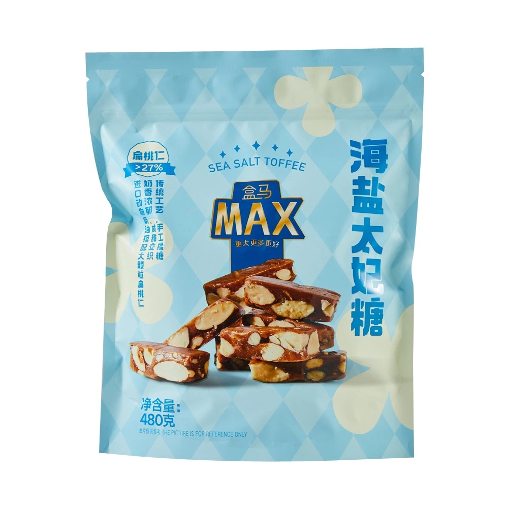 盒马MAX会员店超市海盐太妃糖480g进口奶源大颗扁桃仁咸甜交织糖
