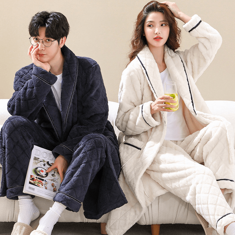秋冬季情侣睡衣女春秋珊瑚绒睡袍加厚加绒年新款男士家居服保暖