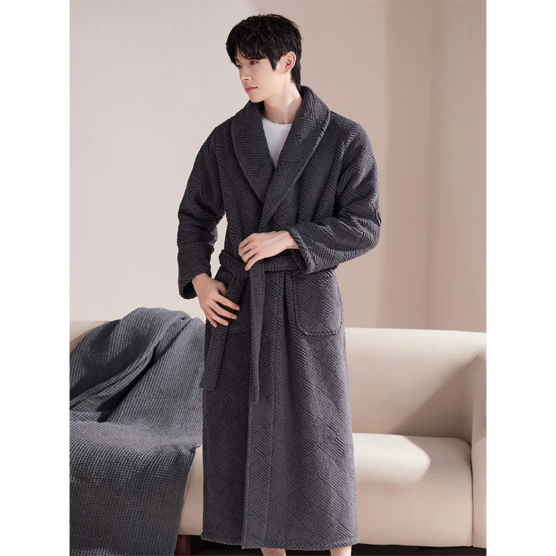 珊瑚绒睡袍男加长款家居服冬季法兰绒浴袍加厚加绒睡衣2025新款