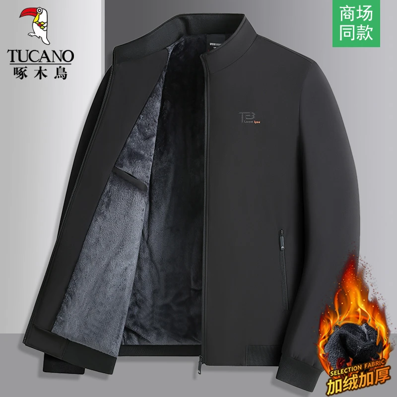 啄木鸟加绒加厚保暖夹克男士外套冬季中老年男装爸爸款老人上衣服