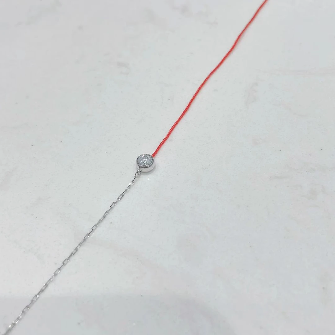 【六言臻选01x】18k金k白泡泡红绳手链（龙虾扣）