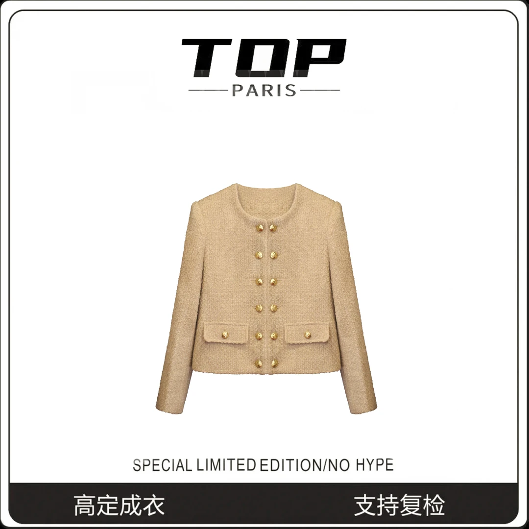 TOP 『赛小卡』凯旋门秋冬天法式短款双排扣长袖小香风外套-1181