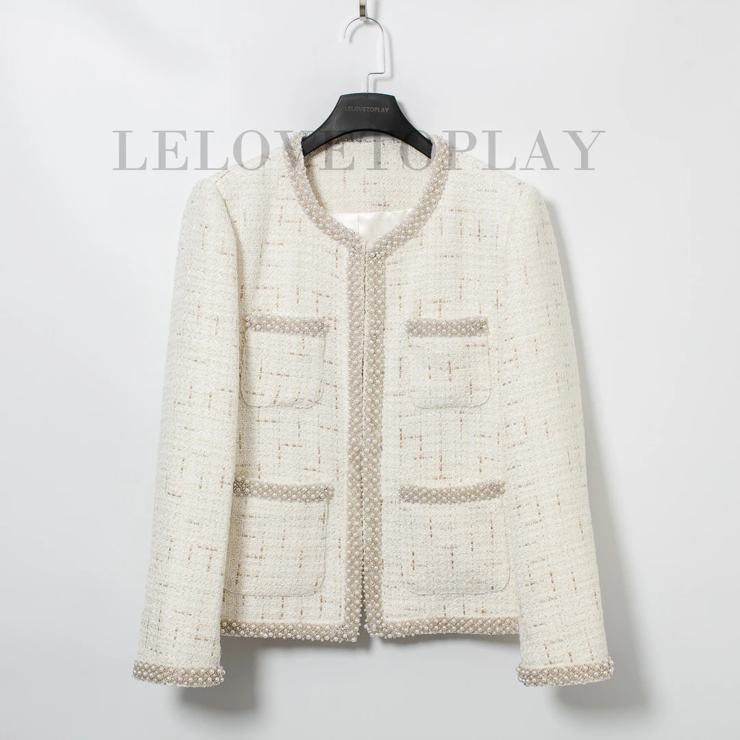 【戴安娜】24新款小香风重工手工珍珠包边轻奢百搭外套6843