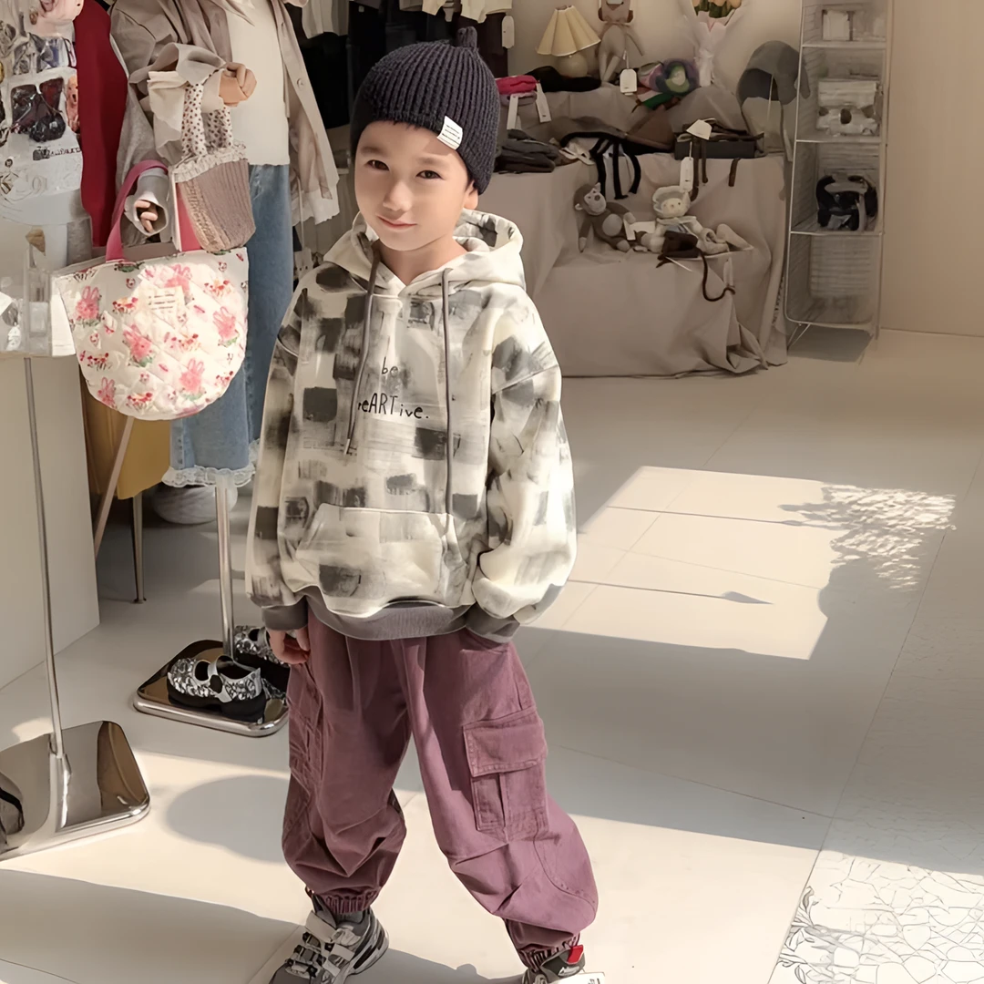 棉小九 儿童扎染贴袋加绒卫衣（小童）591075