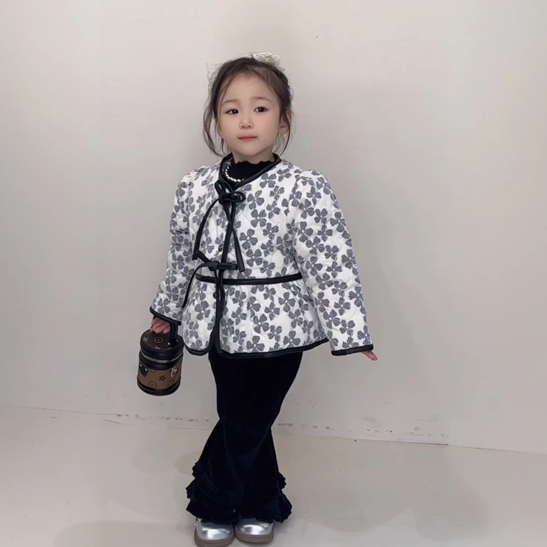 棉小九 儿童小香风印花蝴蝶结棉服（小童）751140