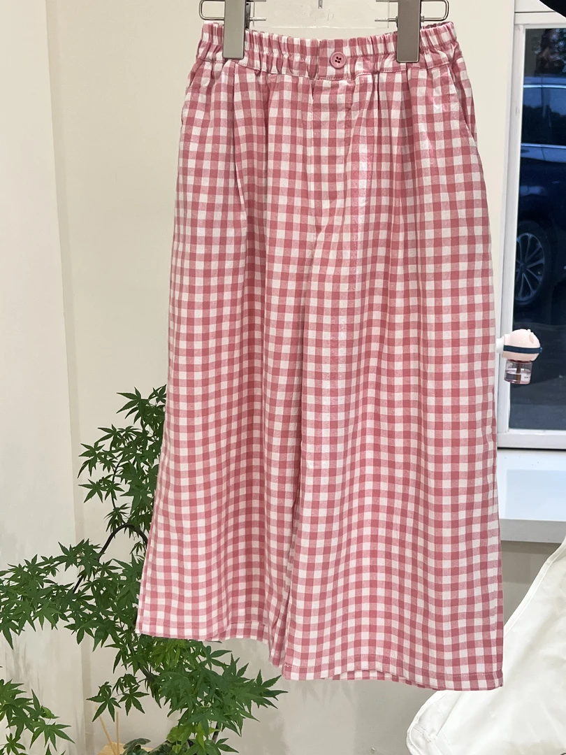 棉小九格子阔腿裤66909