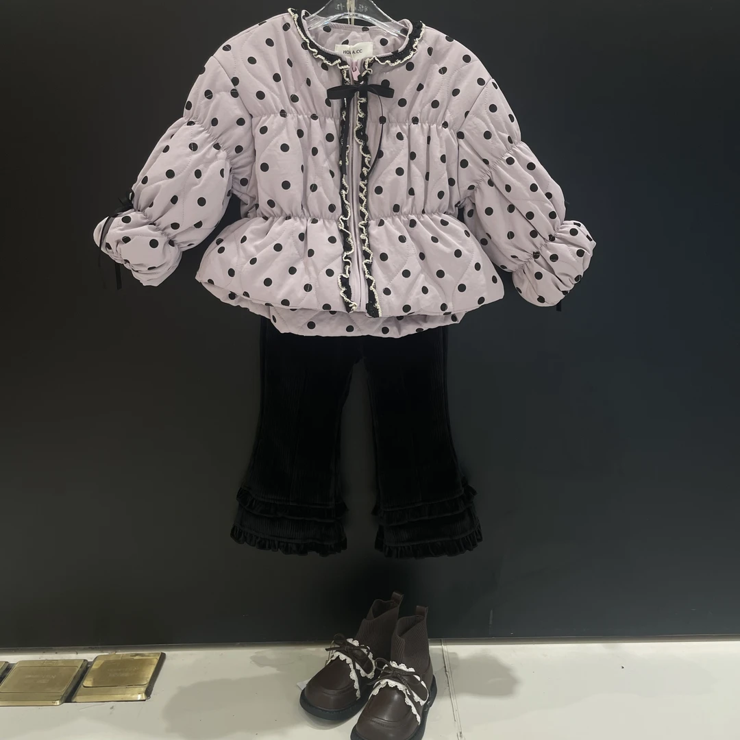 【落日烟紫】棉小九儿童波点花边小香风棉服（小童）791137