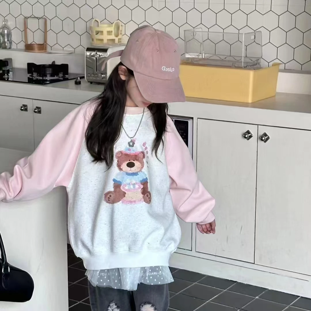 【生日小熊·棉小九】儿童粉色拼袖卫衣休闲时尚韩版（中童）531021