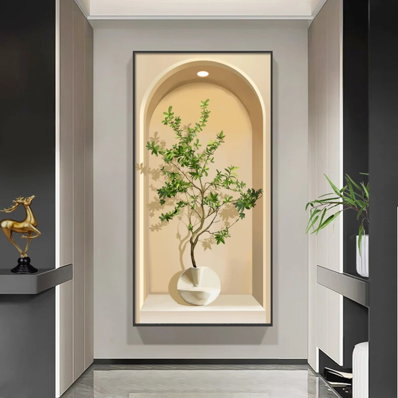 入户玄关装饰画现代简约绿植走廊过道壁画竖版楼梯挂画北欧小清新