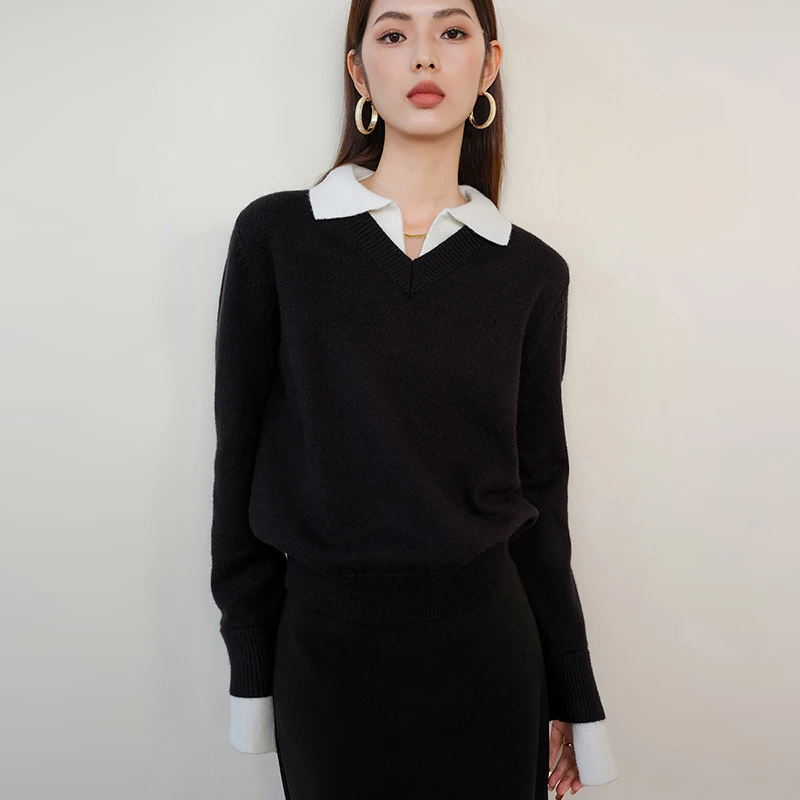 晚白【新品】春款时尚高级感毛衣假两件针织衫女24091354