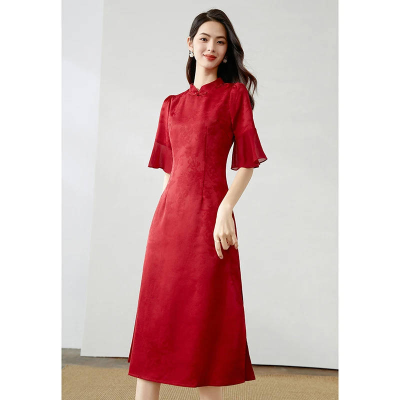 晚白夏季新款时尚休闲气质改良复古裙新中式喜庆连衣裙24031250