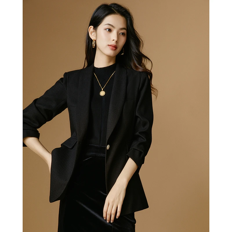 晚白春新款时尚简约外套百搭纯色休闲通勤职业西装女24052415