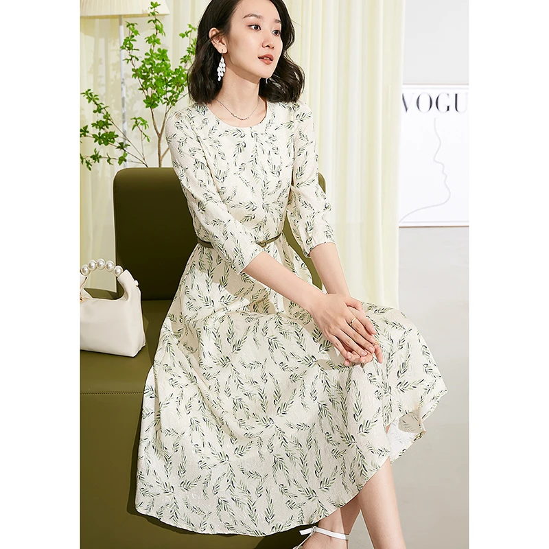 【福利】圆领七分袖高腰A字连衣裙轻奢24032934