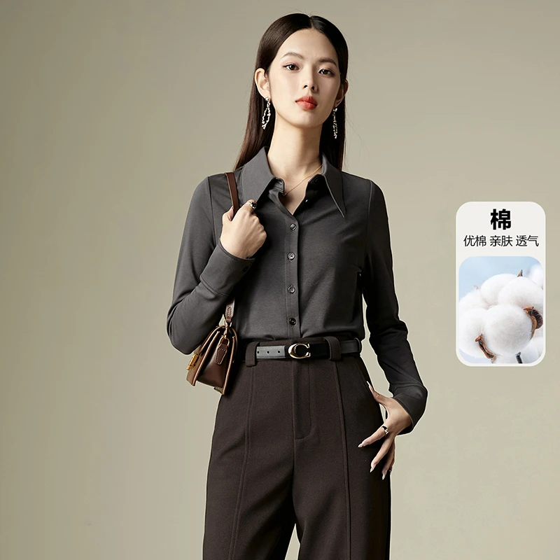 晚白春棉质衬衣内搭衬衫女24101005