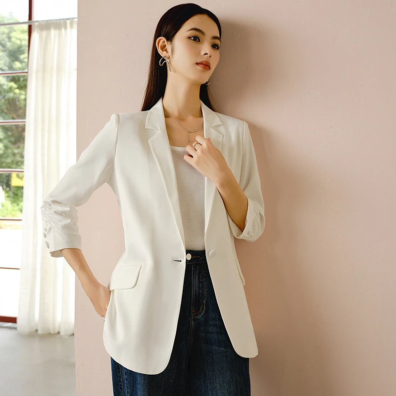 晚白【新品】外套一粒扣西装外套女24090528