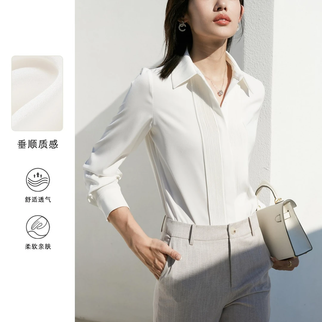晚白晚白【新品】衬衫翻领长袖衬衣女22101142