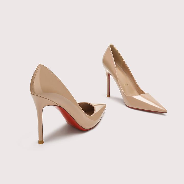 【全包红底款】【新号特惠】2024新款红底杏色里漆皮尖头浅口高跟