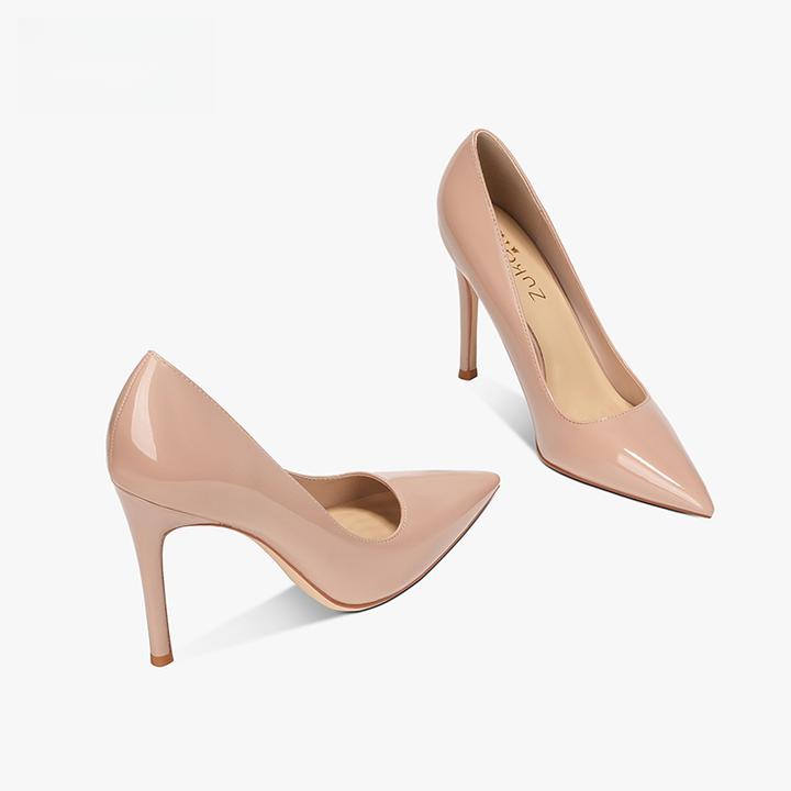 【全包杏色大底】高跟鞋2024新款杏色里漆皮尖头浅口高跟鞋时尚单