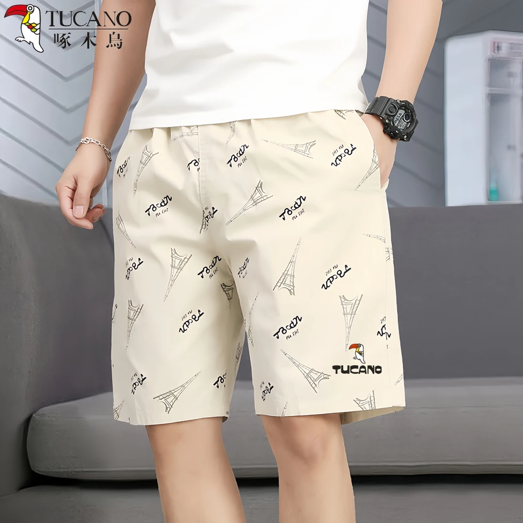 啄木鸟夏季男士纯棉水洗短裤外穿薄款潮流休闲宽松速干沙滩五分裤